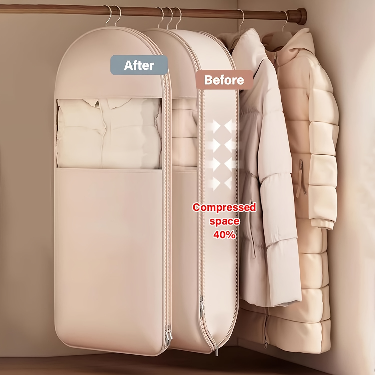 Winter Clothing Storage - Borsa sospesa a compressione beige, tenuta